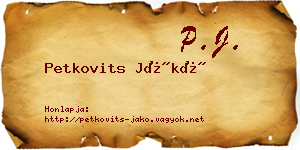 Petkovits Jákó névjegykártya